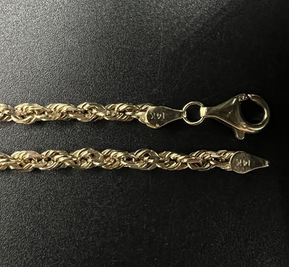 8.5” 14K Solid Yellow Gold Diamond Cut Rope Bracelet | 9.2g | 3.7MM | Lobster |