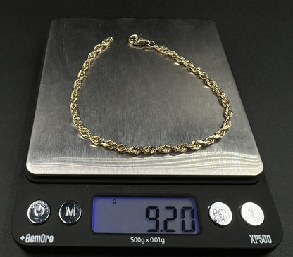 8.5” 14K Solid Yellow Gold Diamond Cut Rope Bracelet | 9.2g | 3.7MM | Lobster |