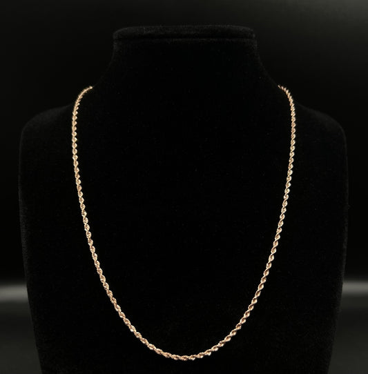 18” 14K Hollow Rose Gold Rope Chain | 1.79g | 2MM | Lobster Clasp |