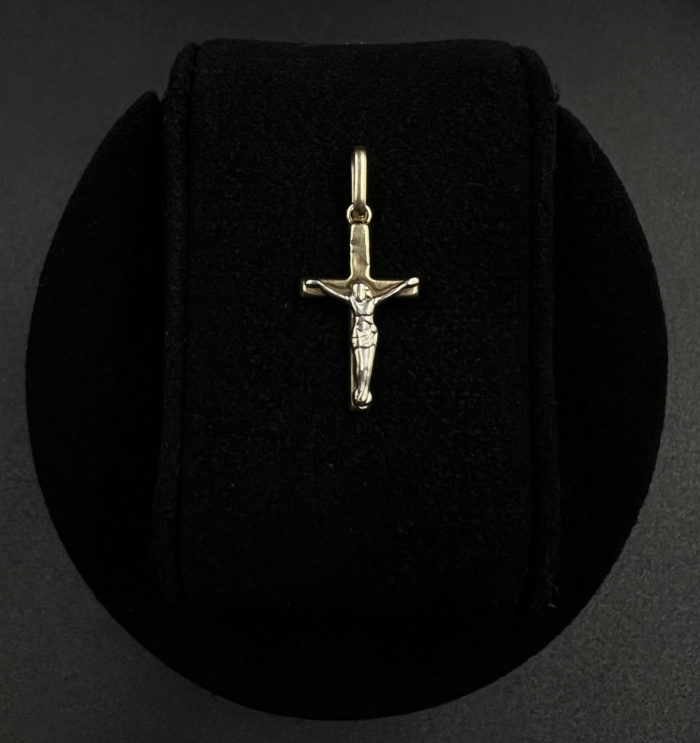 1.12” x .5” 14K Semi-Solid Two-Tone Gold Cross Pendant | .75g | 2.3MM Bail |