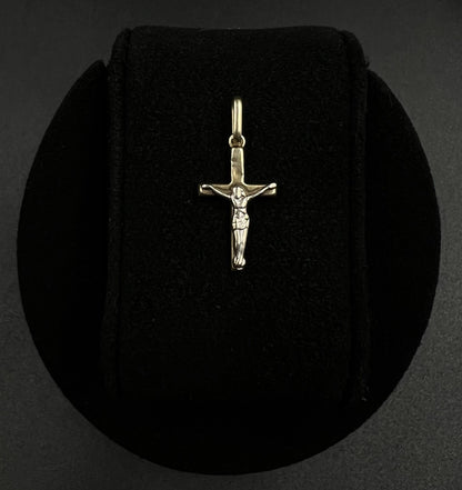 1.12” x .5” 14K Semi-Solid Two-Tone Gold Cross Pendant | .75g | 2.3MM Bail |