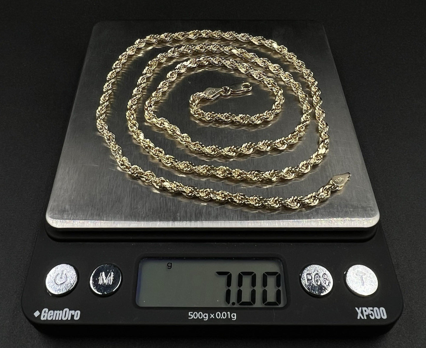 26” 10K Hollow Yellow Gold Diamond Cut Rope Chain | 7g | 3.5MM | Lobster Clasp |