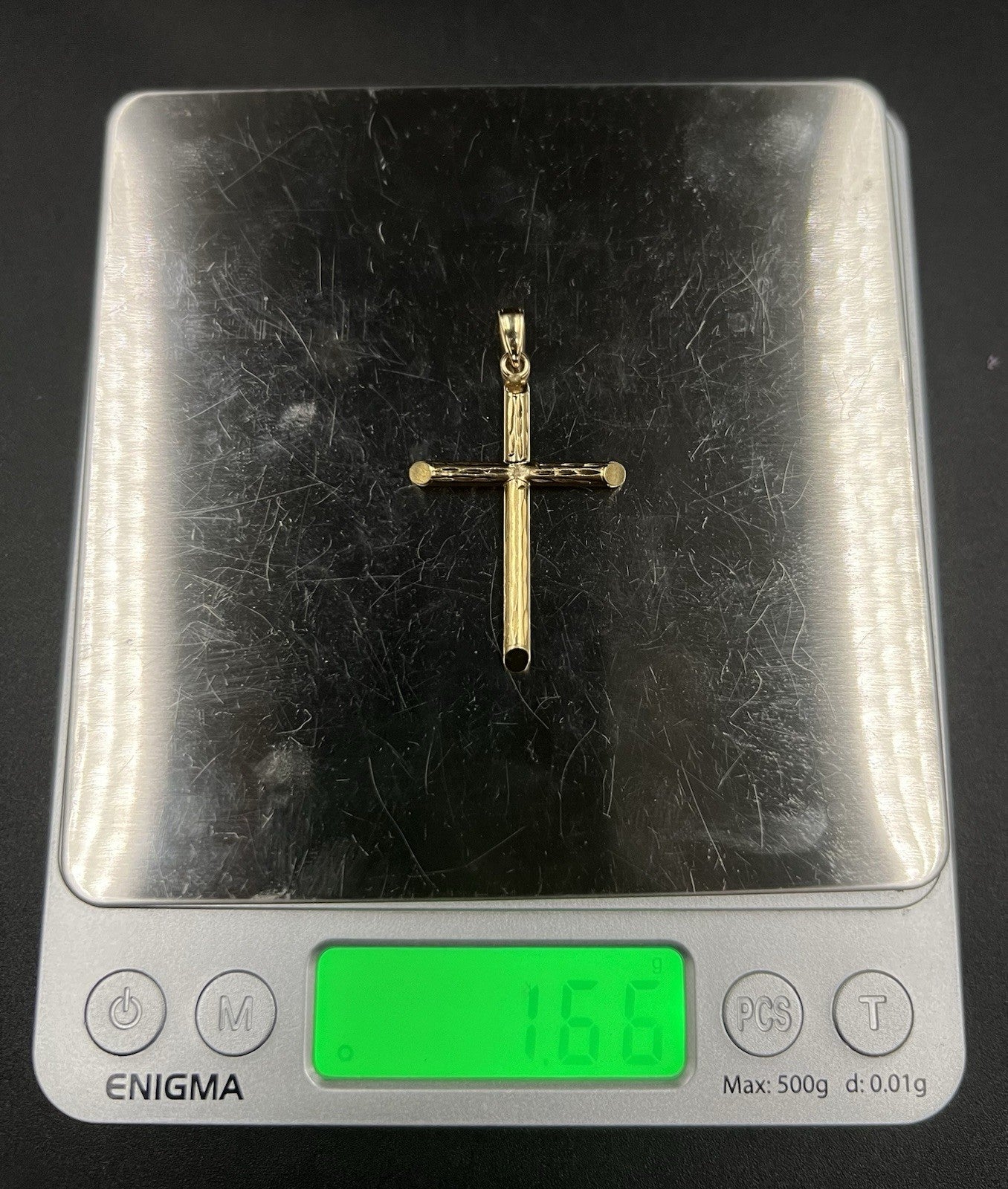 1.01” x 1.71” 10K Hollow Yellow Gold Diamond Cut Cross Pendant 1.66g Fits 2.5MM