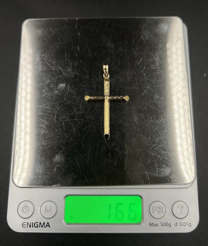 1.01” x 1.71” 10K Hollow Yellow Gold Diamond Cut Cross Pendant 1.66g Fits 2.5MM