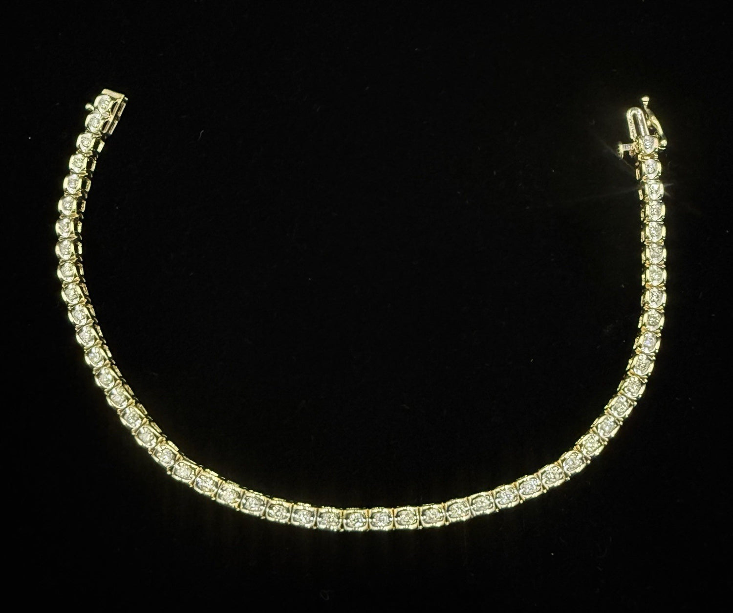 14K Yellow Gold Natural Diamond Tennis Bracelet 7.5” 3.2mm 1ct 9.75g 50 Stones