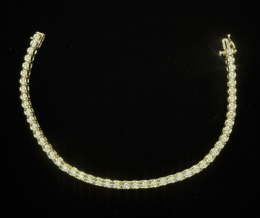14K Yellow Gold Natural Diamond Tennis Bracelet 7.5” 3.2mm 1ct 9.75g 50 Stones