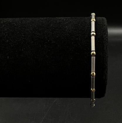 7” 14K Semi-Solid Two-Tone Gold Diamond Cut Tube + Bead Bracelet 4.75g 2.8MM