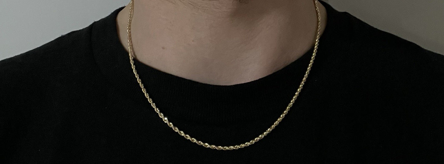 18.25” 14K Hollow Yellow Gold Rope Chain | 2.15g | 2.2MM | Lobster Clasp |