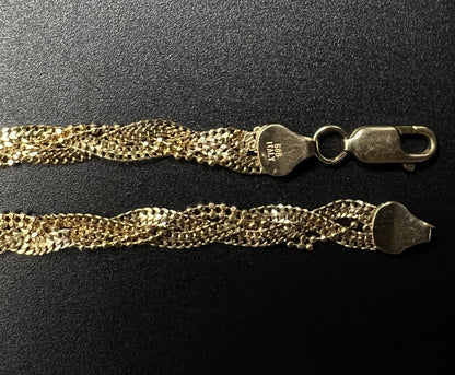 7.25” 14K Hollow Yellow Gold Diamond Cut Braided Curb + Bead Bracelet 4.31g 5MM