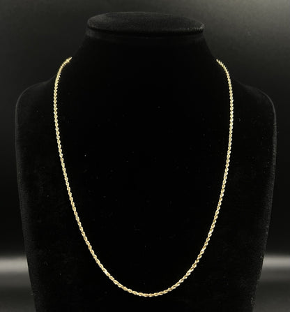 18” 14K Semi-Solid Yellow Gold Diamond Cut Rope Chain | 4.21g | 1.7MM | Lobster