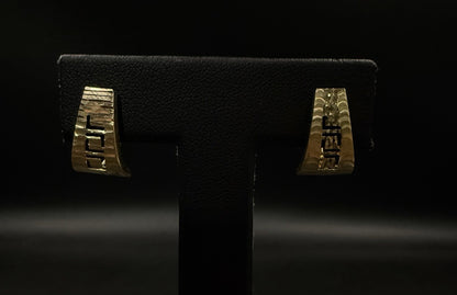 14k Solid Yellow Gold Diamond Cut Greek Key Earrings || 1.76g || 9.8mm Wide ||