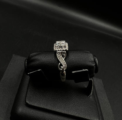 14K Solid White Gold Square Halo Natural Diamond Ring | Size 8 | ~1 ct | 5.76g |