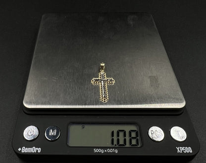 .61” x 1” 14K Semi-Solid Two-Tone Gold Diamond Cut Cross Pendant 1.07g 3MM Bail