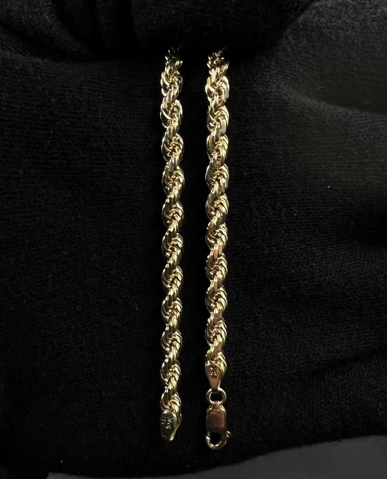 8” 10K Semi-Solid Yellow Gold Diamond Cut Rope Bracelet | 11g | 4.2MM | Lobster