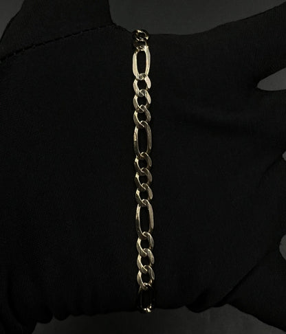 8” 10K Semi-Solid Yellow Gold Diamond Cut Figaro Bracelet 6.91g | 6mm Lobster |