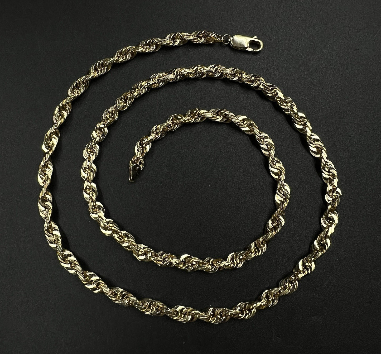 22.75” 10K Solid Yellow Gold Diamond Cut Rope Chain | 36.07g | 5.4MM | Lobster |