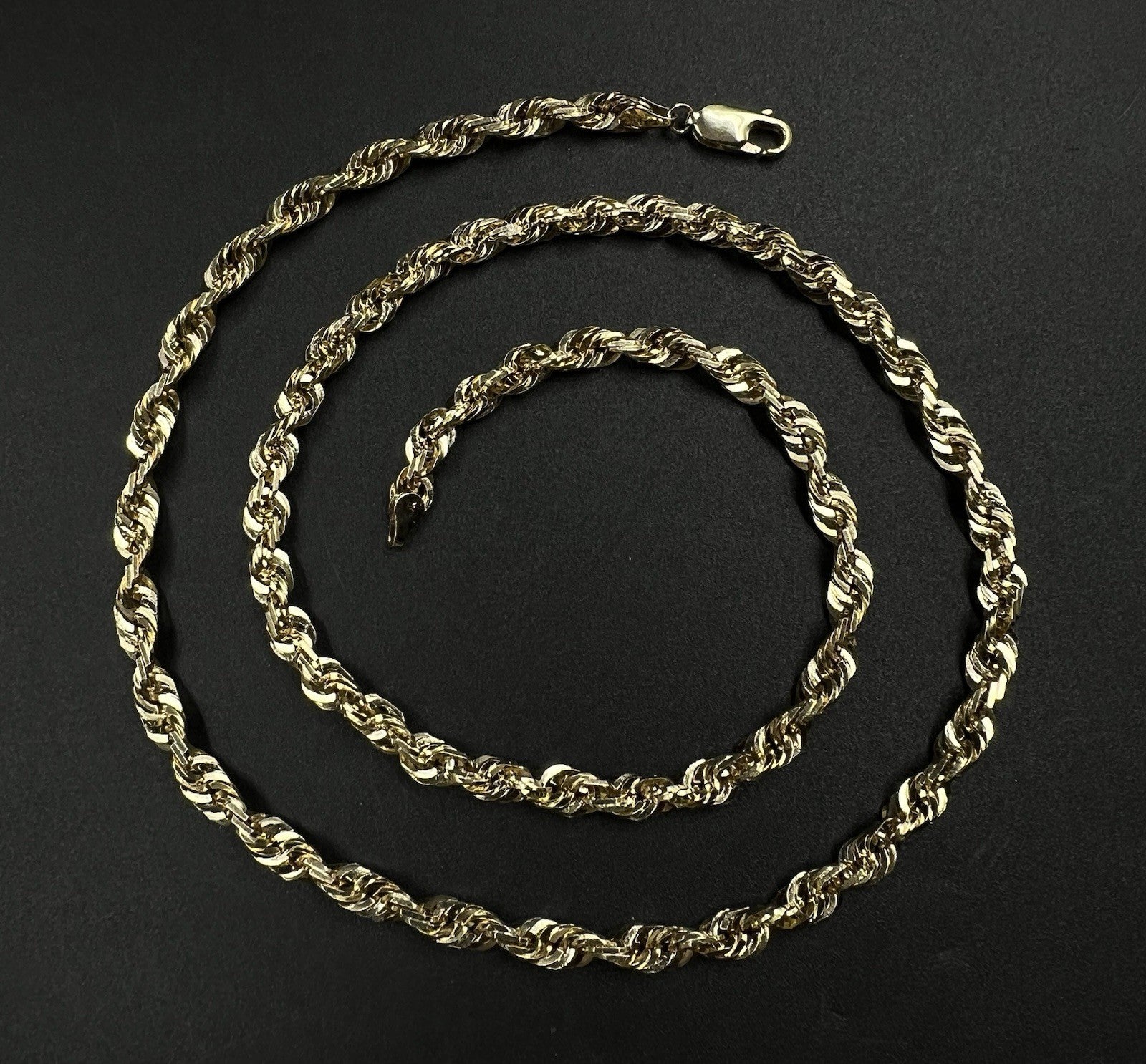22.75” 10K Solid Yellow Gold Diamond Cut Rope Chain | 36.07g | 5.4MM | Lobster |