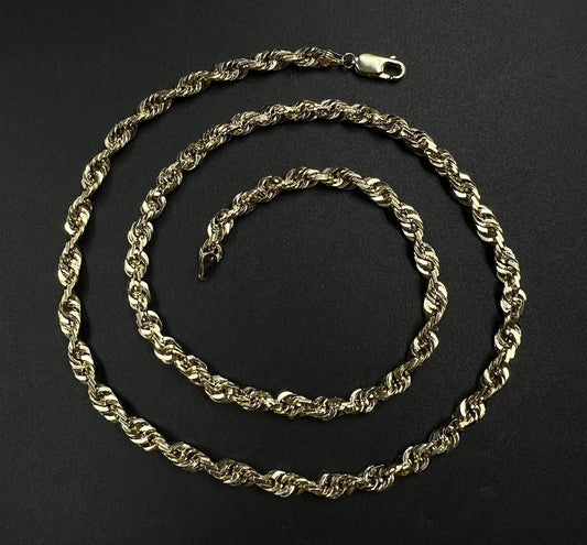 22.75” 10K Solid Yellow Gold Diamond Cut Rope Chain | 36.07g | 5.4MM | Lobster |