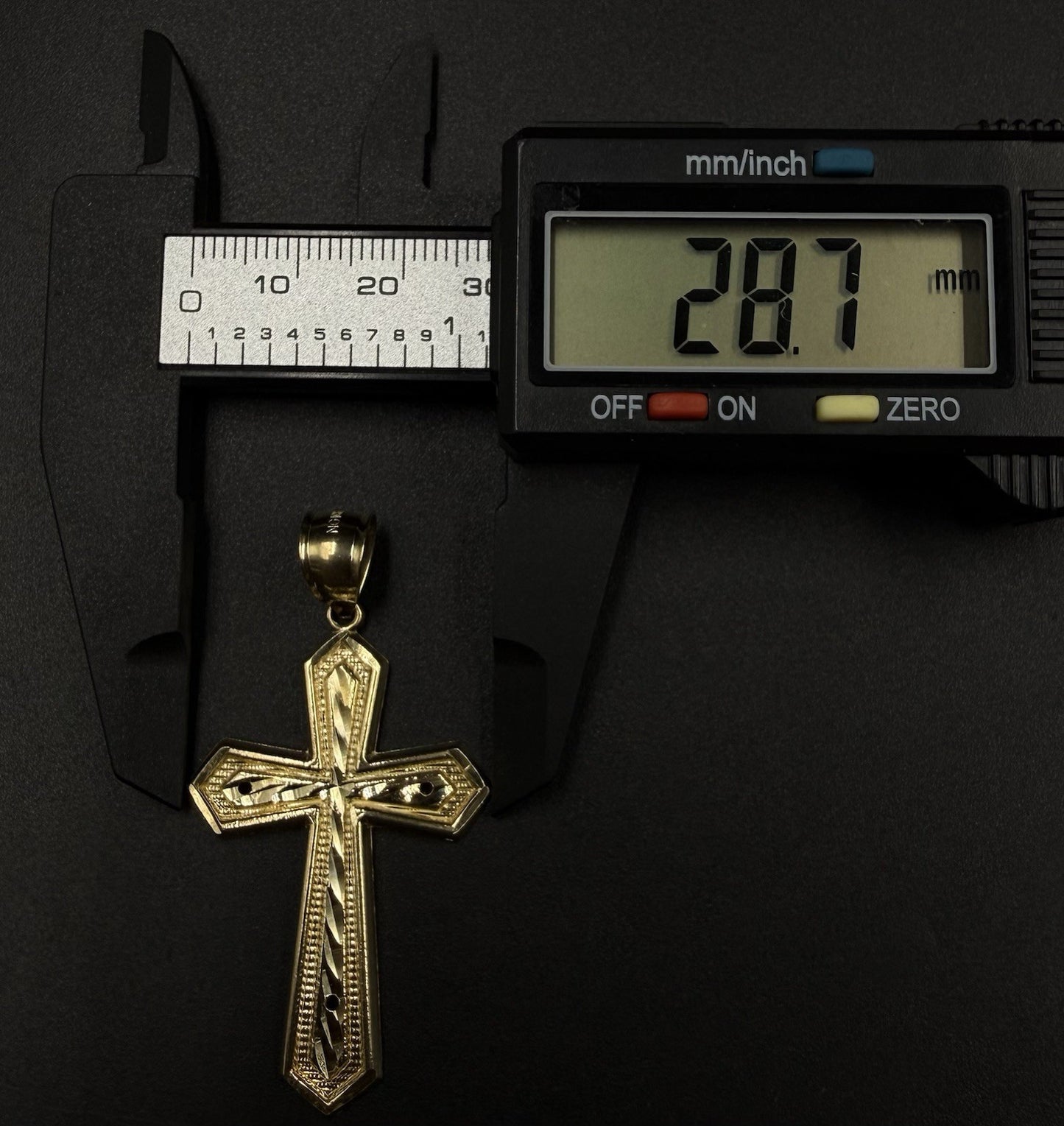 1.13” 10k Semi Solid Yellow Gold Diamond-Cut Cross Pendant | 4.43g | 7mm Bail |