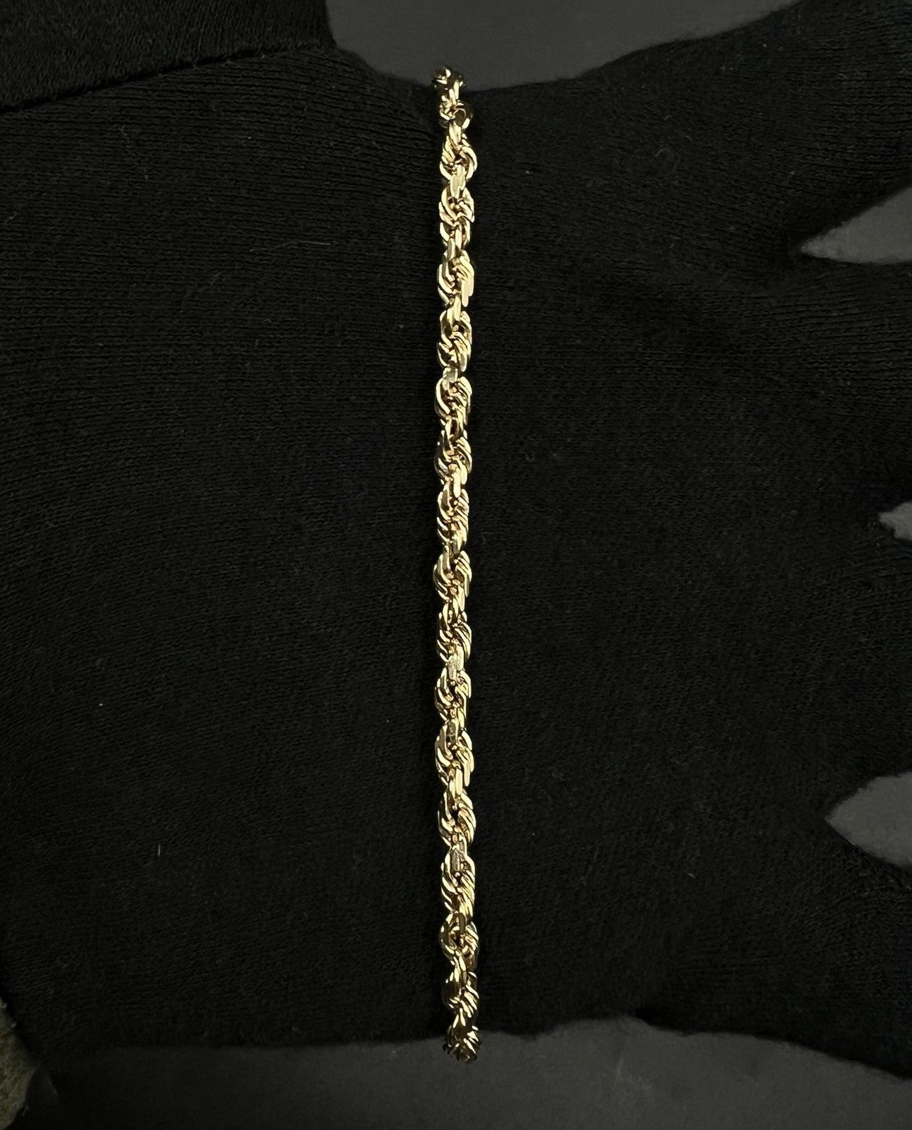 8.5” 14K Solid Yellow Gold Diamond Cut Rope Bracelet | 9.2g | 3.7MM | Lobster |