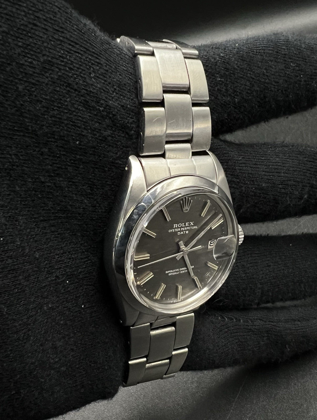 Vintage Rolex Date 1500 Steel 34mm Slate Grey Brushed Dial c.1970 Watch