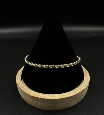 8” 10K Semi-Solid Yellow Gold Diamond Cut Rope Bracelet | 9.16g | 3.8MM Lobster
