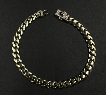 8” 14K Semi-Solid Yellow Gold Monaco Cuban Bracelet 10.17g | 6.7mm CZ Box Clasp