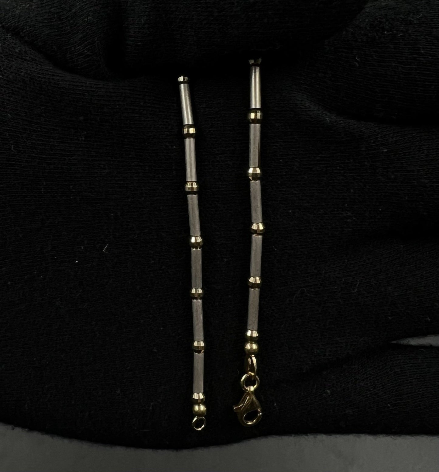 7” 14K Semi-Solid Two-Tone Gold Diamond Cut Tube + Bead Bracelet 4.75g 2.8MM