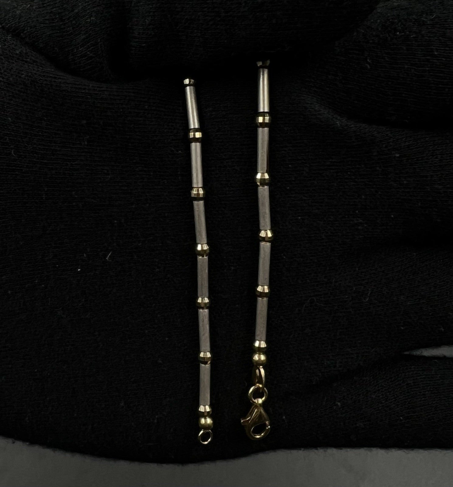 7” 14K Semi-Solid Two-Tone Gold Diamond Cut Tube + Bead Bracelet 4.75g 2.8MM