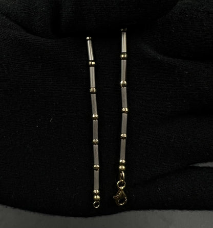 7” 14K Semi-Solid Two-Tone Gold Diamond Cut Tube + Bead Bracelet 4.75g 2.8MM