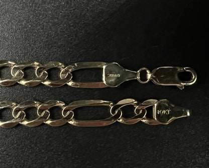 8” 10K Semi-Solid Yellow Gold Diamond Cut Figaro Bracelet 6.91g | 6mm Lobster |
