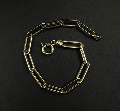 7.75” 14K Hollow Yellow Gold Paper Clip Bracelet | 5.42g | 5.8mm | Lobster Clasp