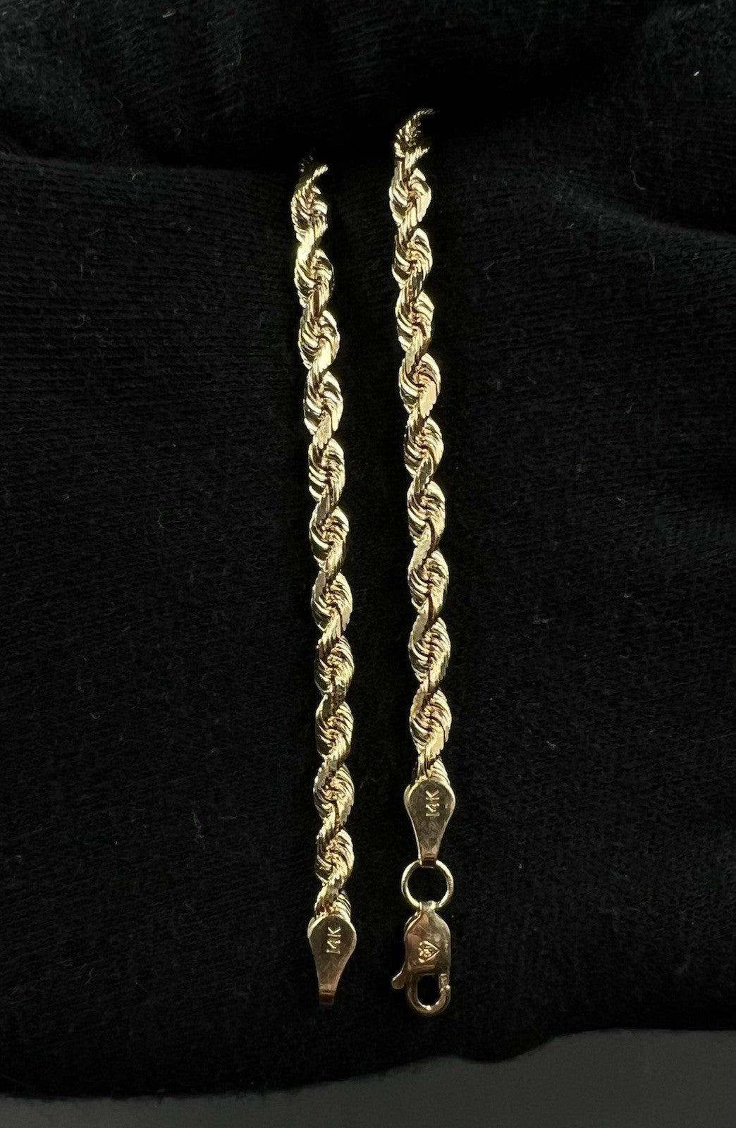 8” 14K Semi-Solid Yellow Gold Diamond Cut Rope Bracelet | 6.24g | 3.5MM | OR |