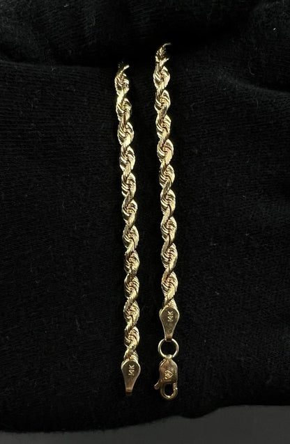 8” 14K Semi-Solid Yellow Gold Diamond Cut Rope Bracelet | 6.24g | 3.5MM | OR |