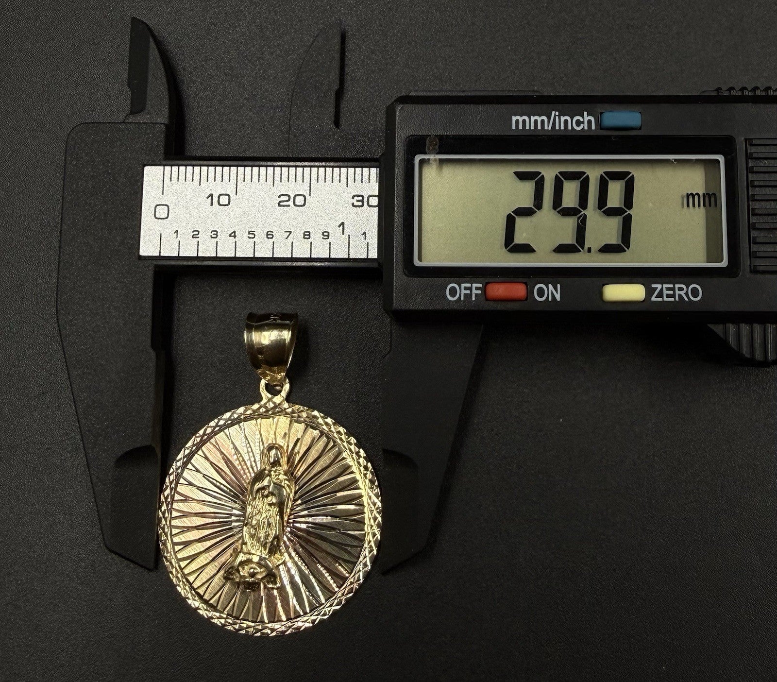 1.18” 14K Solid Tri-Tone Gold Virgin Mary Medallion Pendant | 6.91g | 6.8mm Bail