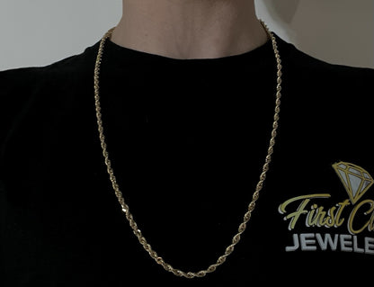 28” 10K Hollow Yellow Gold Rope Chain | 8g | 3.8MM | Lobster Clasp |