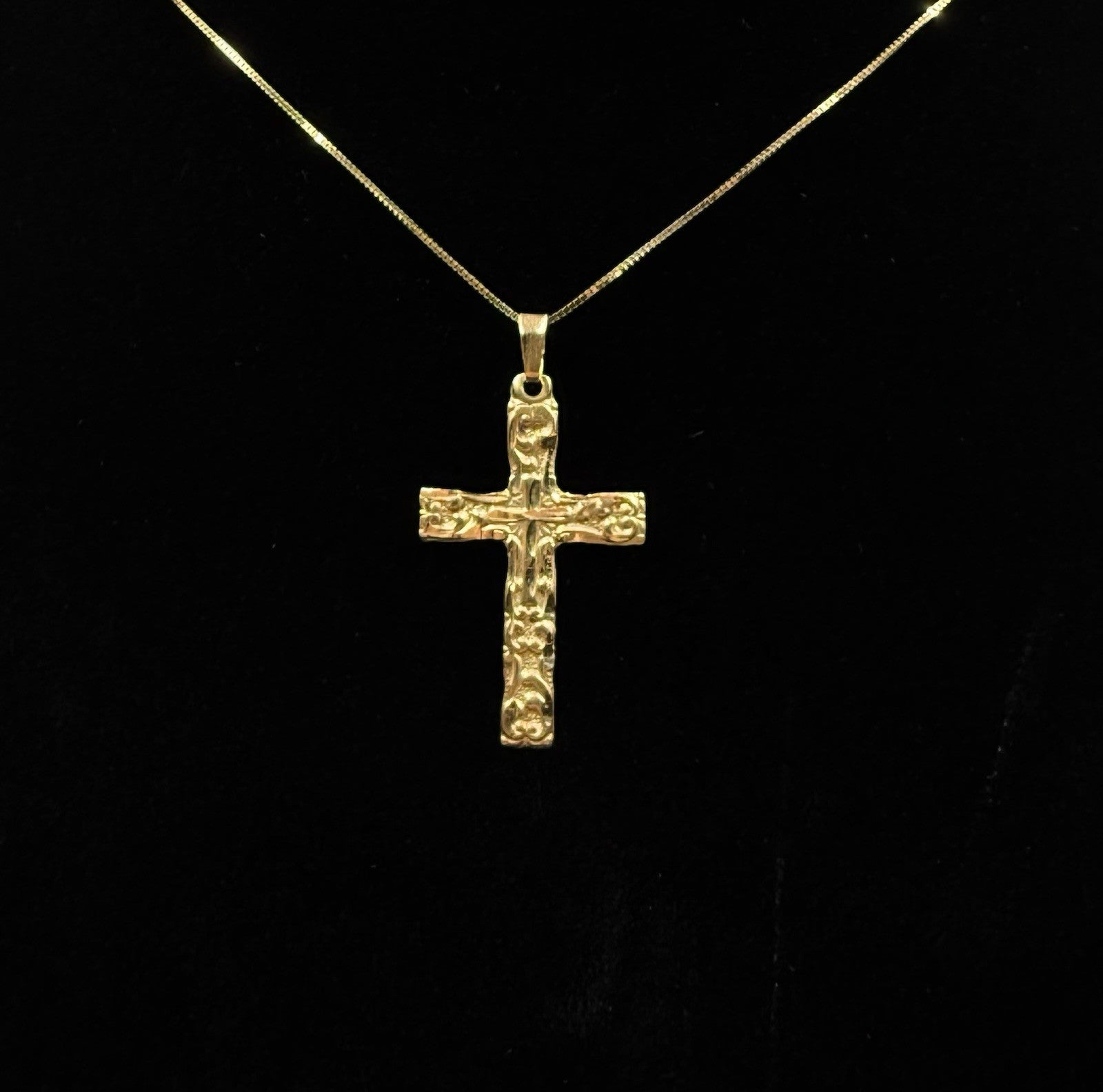 .67 x 1.22” 14k Semi Solid Yellow Gold Diamond Cut Fancy Cross .91g | 2.3mm Bail
