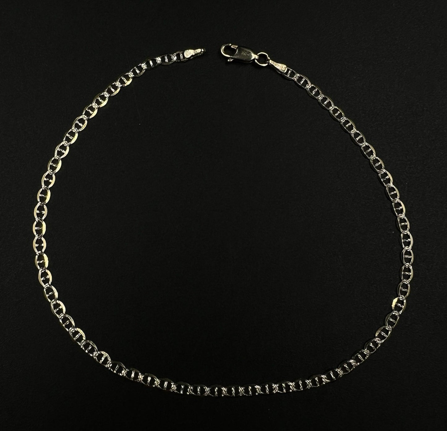 10.75” 14K Hollow Yellow Gold Diamond Cut Anchor/Mariner Anklet | 2.64g | 3.1MM