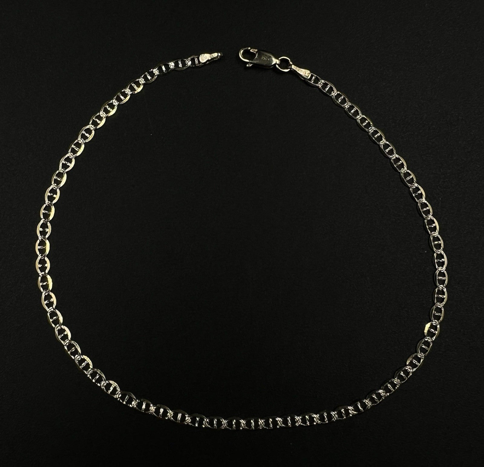 10.75” 14K Hollow Yellow Gold Diamond Cut Anchor/Mariner Anklet | 2.64g | 3.1MM