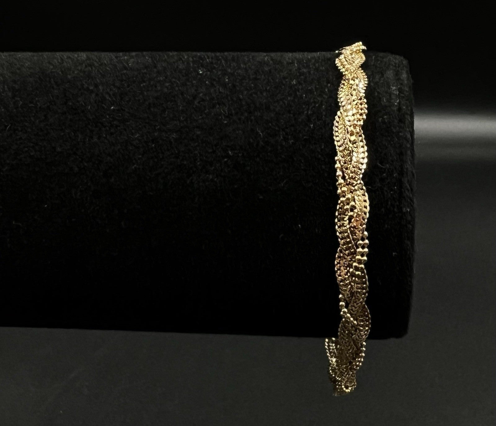 7.25” 14K Hollow Yellow Gold Diamond Cut Braided Curb + Bead Bracelet 4.31g 5MM