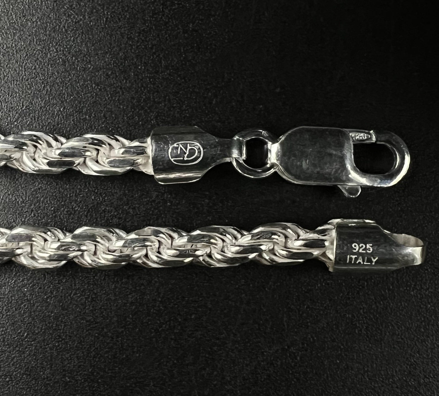 9” 925 Solid Sterling Silver Diamond Cut Rope Bracelet | 17.15g | 4.8mm | Italy