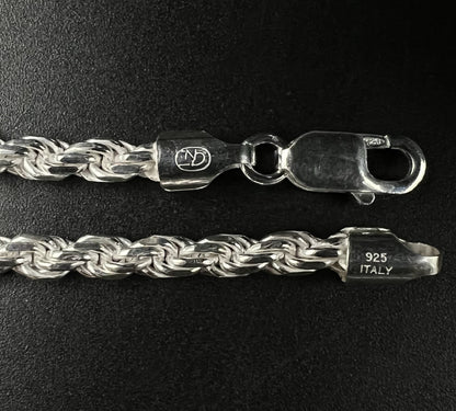 9” 925 Solid Sterling Silver Diamond Cut Rope Bracelet | 17.15g | 4.8mm | Italy
