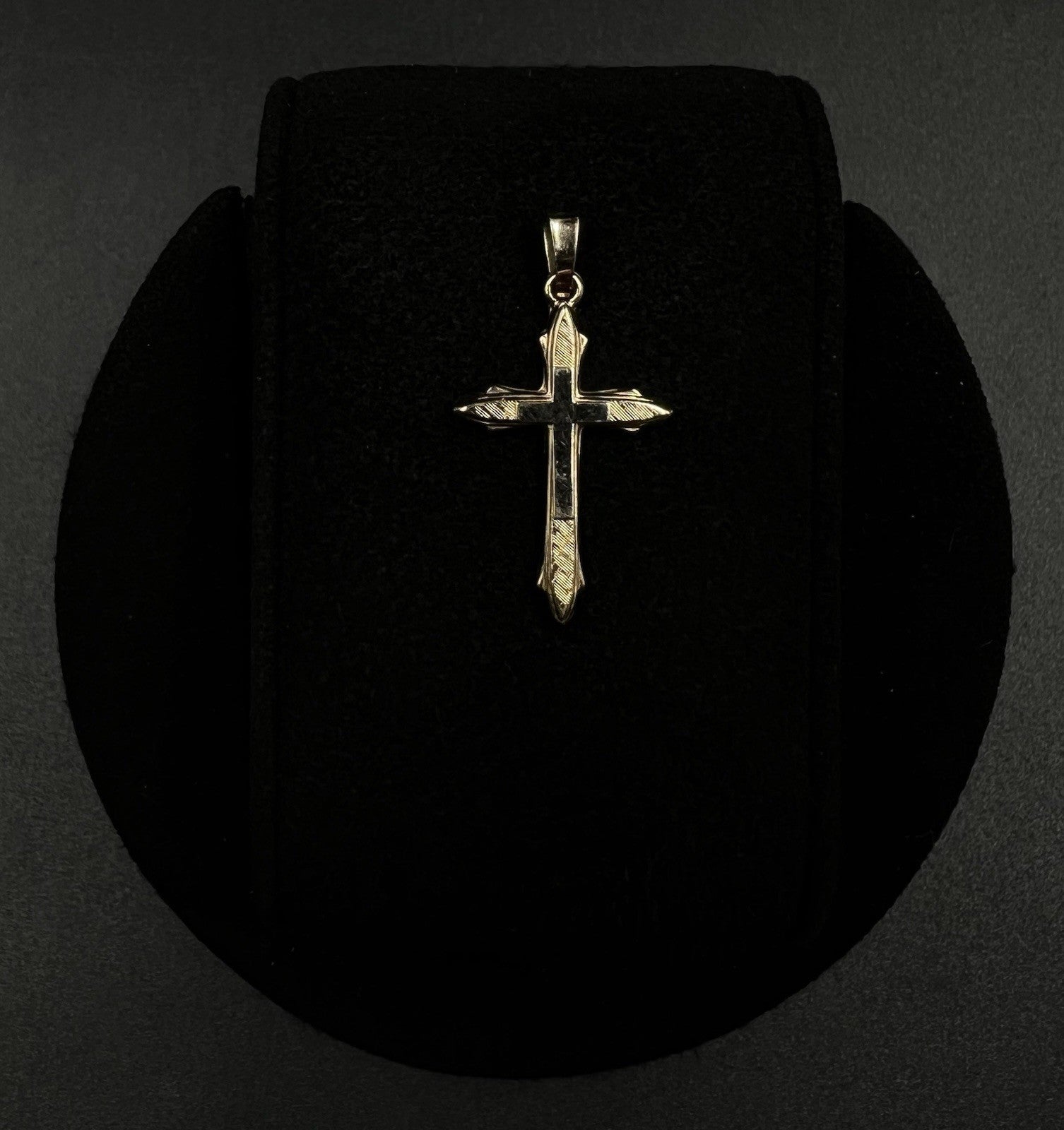 .6” x 1.12” 14K Hollow Yellow Gold Diamond Cut Cross Pendant .73g | 2.8x5MM Bail
