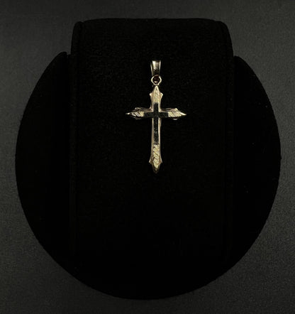 .6” x 1.12” 14K Hollow Yellow Gold Diamond Cut Cross Pendant .73g | 2.8x5MM Bail