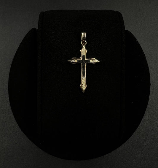 .6” x 1.12” 14K Hollow Yellow Gold Diamond Cut Cross Pendant .73g | 2.8x5MM Bail