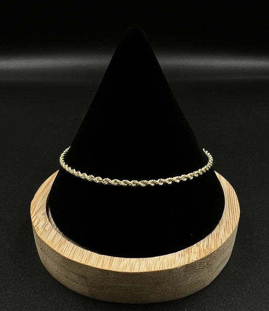 8” 14K Semi-Solid Yellow Gold Rope Bracelet | 4.17g | 2.5MM | Box Clasp |
