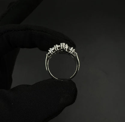 14K Solid White Gold Natural Diamond Baguette Round Cluster Ring Size 7.25 5.87g