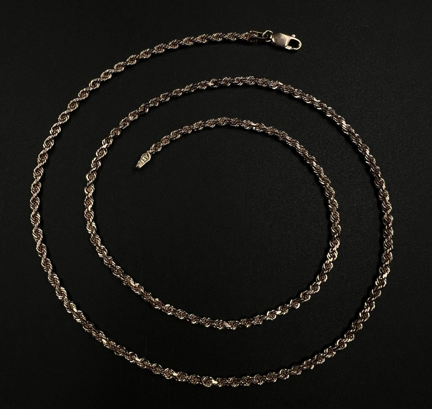 22” 10K Semi-Solid Rose Gold Diamond Cut Rope Chain | 13.66g | 2.8MM | Lobster