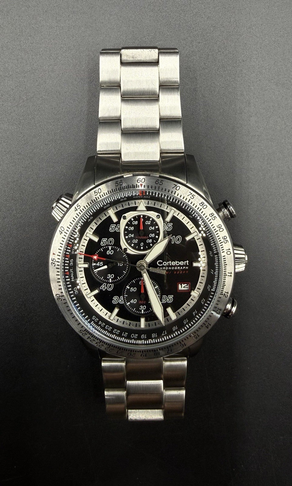 Cortebert Elevation Men’s 44MM Pilot Chronograph Date Watch CB-3003 - Slide Rule