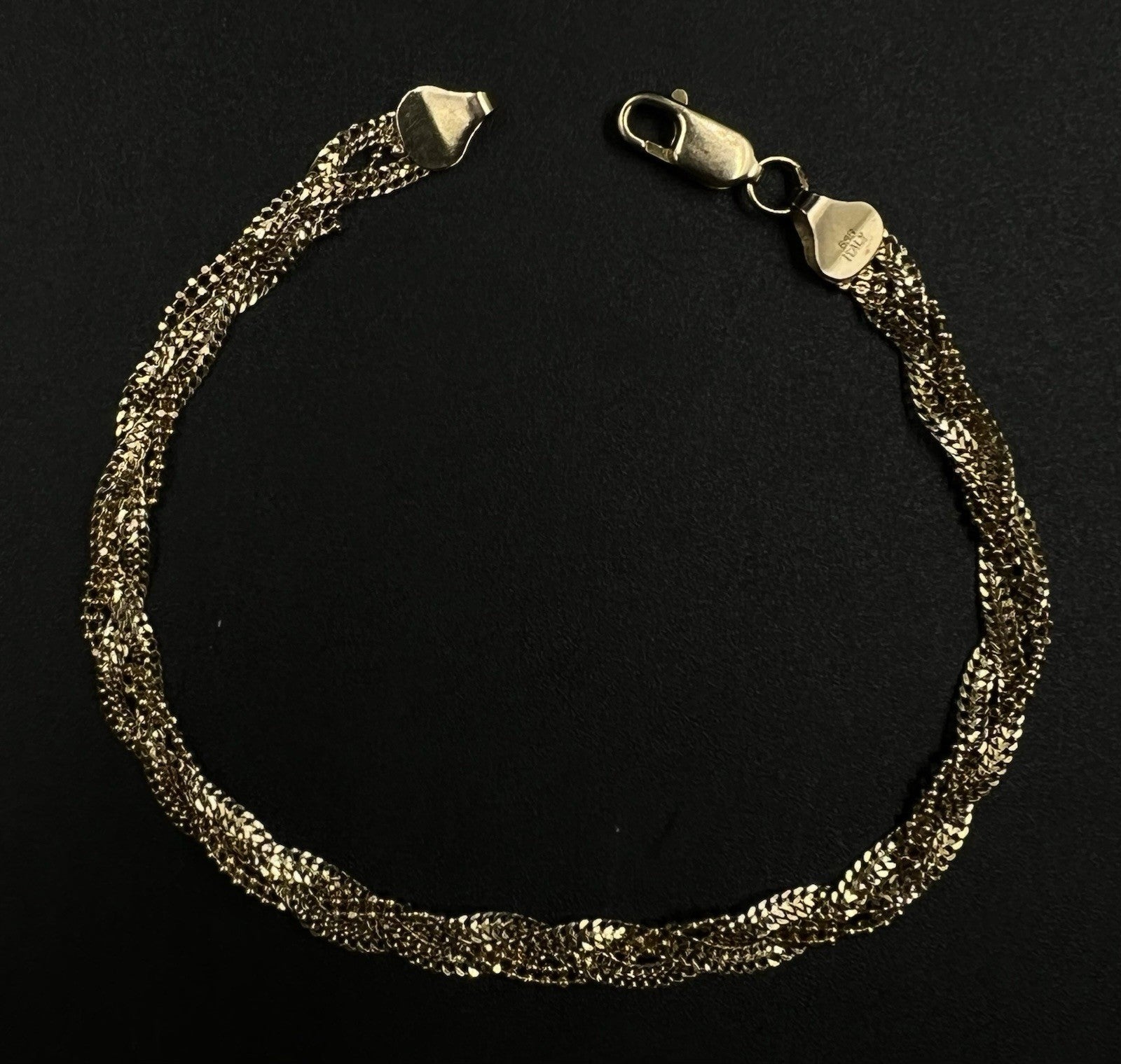 7.25” 14K Hollow Yellow Gold Diamond Cut Braided Curb + Bead Bracelet 4.31g 5MM
